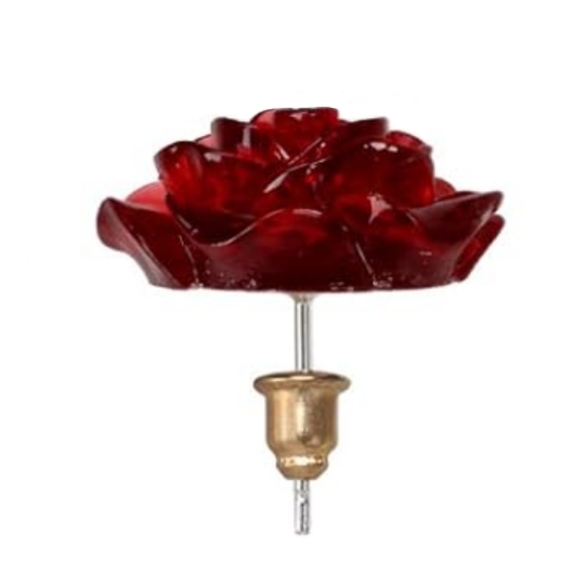 Blood Red Resin Rose Earrings Carved Flower 3D Realistic Flowers New - Picture 3 of 8
